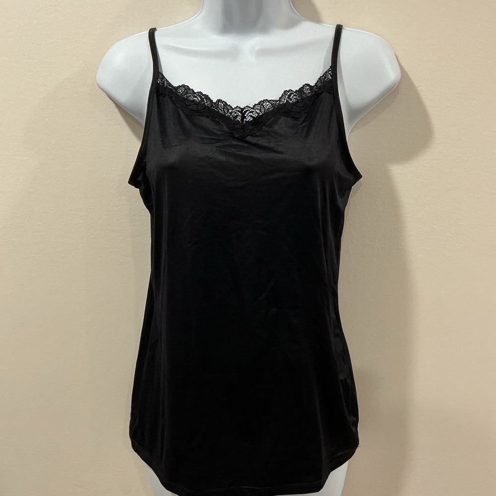Vanity Fair Women's Lace Trim Camisole Tank Top Black Size XL Whimsigoth